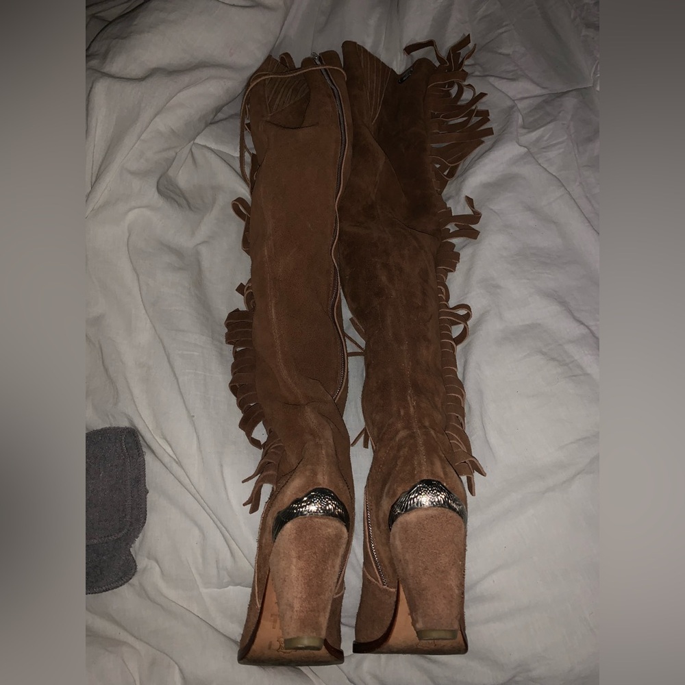 Gypsy Spell Brown Over the Knee Boots with Fringe - Picture 3 of 8